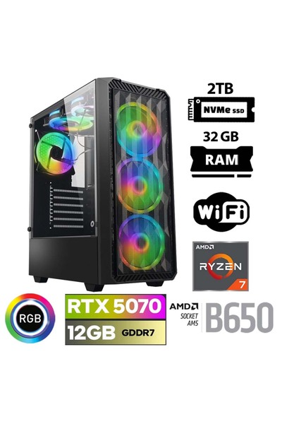 XASER Thunder x80 Ryzen 7 7700 32GB DDR5 Ram 2TB M.2 NVMe SSD 12GB RTX5070 Ma...