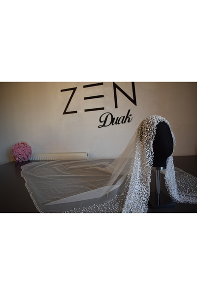 ZEN DUVAK Kare İnci Nakışlı Başlık Model Gelin Duvağı