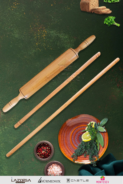 MONTESEV Zümrüt Serisi Dönerli Ahşap Hamur Açma Oklavası Merdanesi Hamur Şeki...