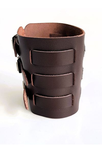 aysefe Real Leather 3 Belted Wide Ottoman Bracelet