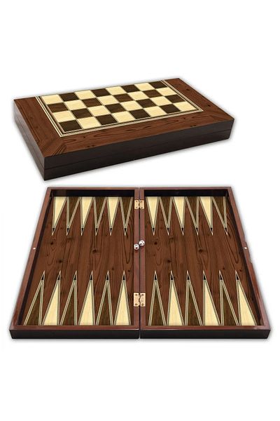 SAFİR Walnut Veneer Backgammon (1 Pack of Playing Cards Gift)