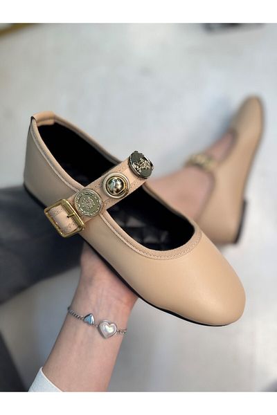 İmerShoes Pantofi de zi cu zi pentru femei Nut Balerina Pearl Band Cataramă reglabilă Deget oval Pantofi ușori confortabili 379