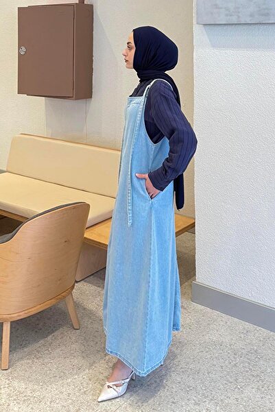 lamelif Φόρεμα Ice Blue Strappy Denim Salopet