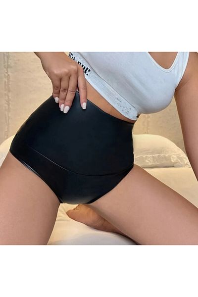 NYC GİYİM TEKSTİL Ultra High Waist Micro Shorts - Faux Leather