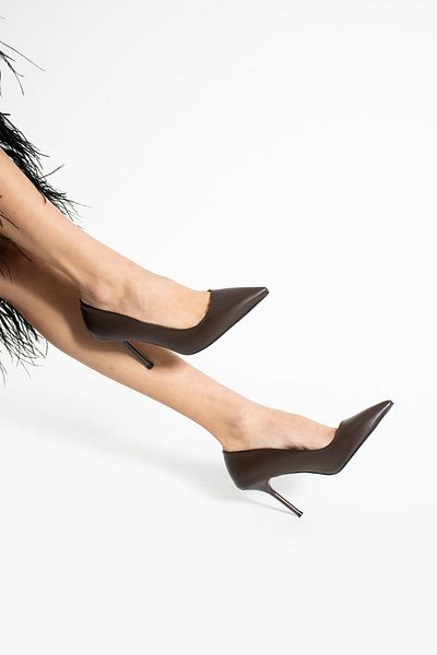 Güllü Shoes Тъмнокафяви обувки на висок ток от веганска кожа, 9 см | Впечатляваща елегантност! За абитуриентски бал, сватба, офис