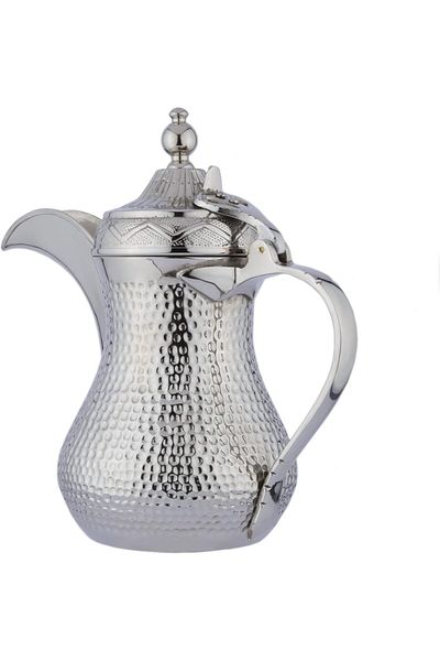 ALSAIF Dallah from Saif, size 44 ounces, ideal for preparing and serving Arabic coffee, silver color