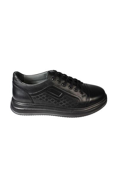 Yaz Kış Ayakkabı Yazkiş Men's Black Skin Genuine Leather Thick Sole Casual Shoes