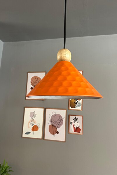 Bamyum Rumy Turuncu Tekli Avize Ahşap Boncuk Başlık Sarkıt Ofis Showroom Salo...