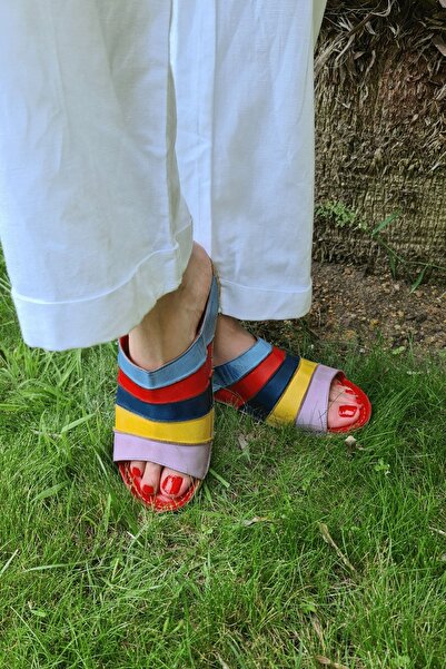 İNZE AYAKKABI Datça- Multicolored Genuine Leather Slippers