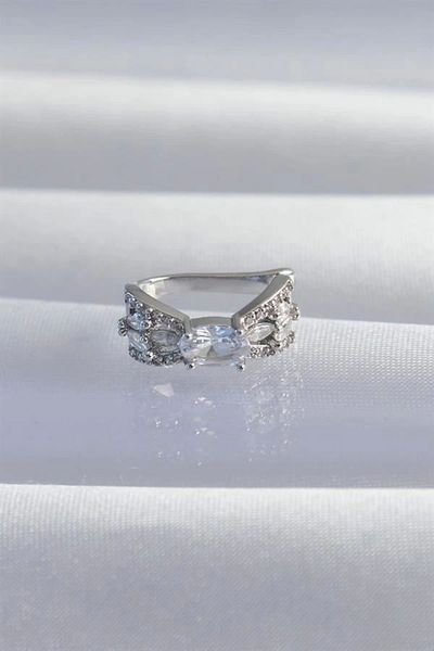 bam's Brass Silver Color Zircon Stone Plated Earcuff Earrings