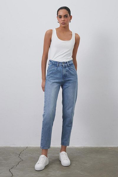 KADRİYE BAŞTÜRK Pantaloni din denim cu talie înaltă, lavabili, albastru deschis