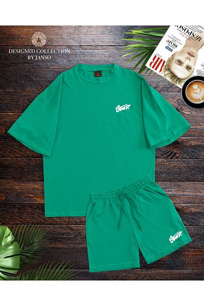 ACTIVE MODA Men's Short Sleeve Dwts4 Printed Tshirt-Shorts Set Large Size 2Li̇ Oversi̇Ze