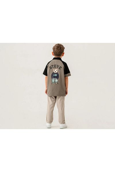 e-çocuk Polo Collar Back Embroidered Boy's Suit 60280