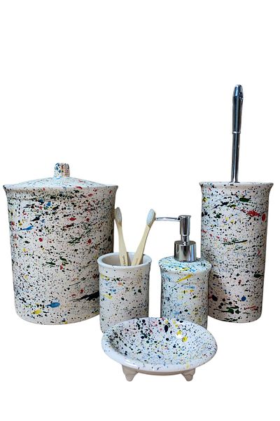 RED SERAMİK Red Ceramic Dara Collection 5 Piece Bathroom Set with Terrazzo Pattern