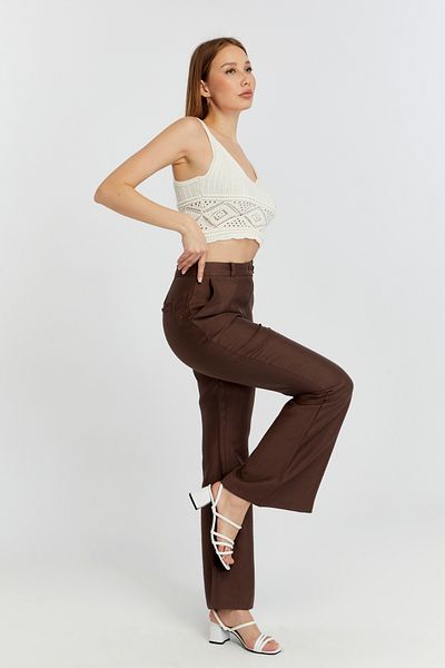 Bolivente Brown Linen Flare Woven Trousers