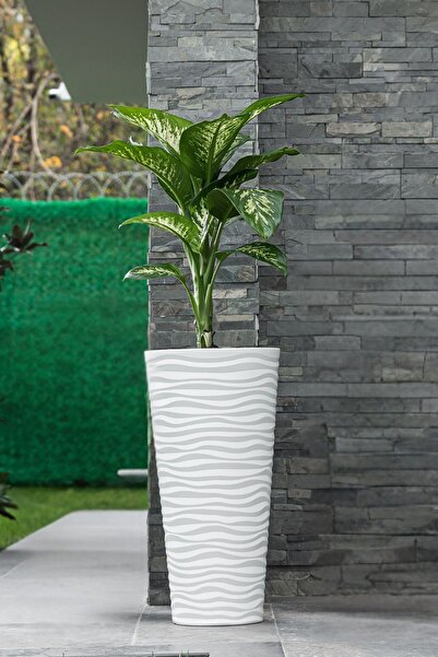 Bliss 51 Litre Hacim Beyaz Renk Dalga Desenli Kumsal Vazo (İÇLİKSİZ)