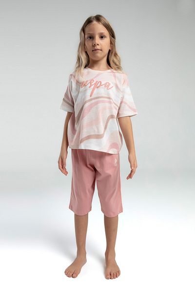 U.S. Polo Assn. Girl's Single Jersey Fabric 100% Cotton Bottom Top Capri Double Set