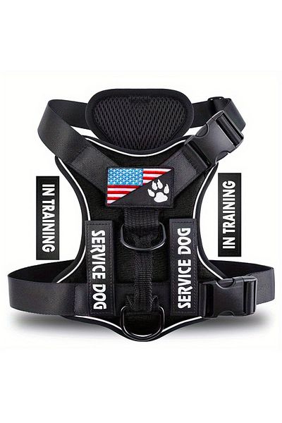 Choice M Black Service Dog Harness, Reflective Dog Vest Harness with 5 PCS Patches, Adjustable Soft Oxford