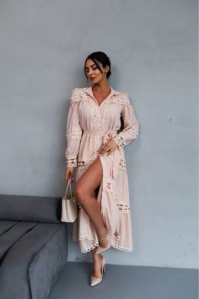 Neşeli Butik rochie lungă de damă cu design detaliat din dantelă NBMS42110