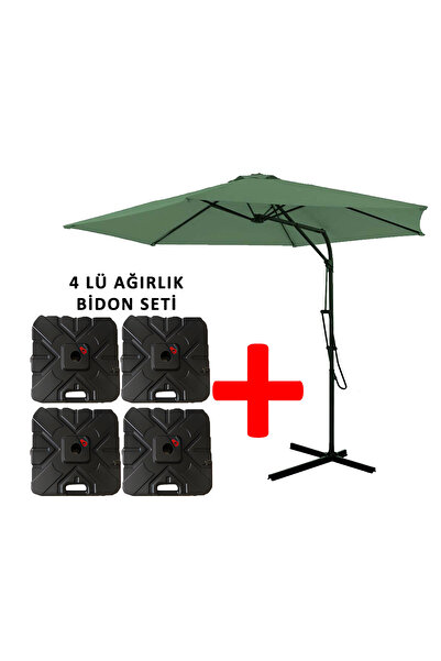 GUNBO HOME 3 Mt Şemsiye + 4 Lü Ağırlık Seti Havuz Şemsiyesi Bidonlu, Bahçe Şemsiyesi, Teras Şemsiyesi Set