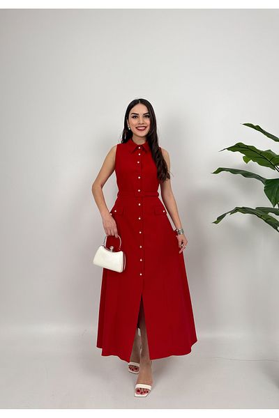 GİZONLY Pearl Detailed Livin Women's Dress with Belt