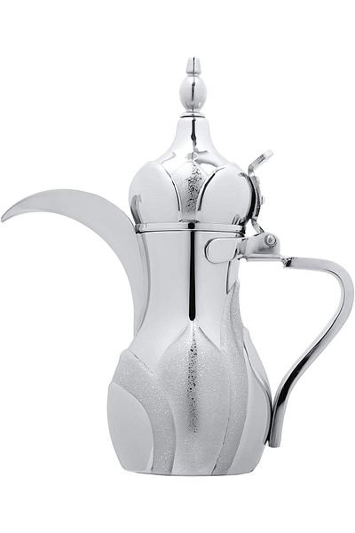 ALSAIF Dallah from Saif, 48 oz., ideal for preparing and serving Arabic coffee, chrome color.