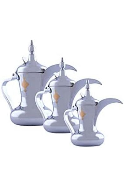 ALSAIF Saif Dallah Set 32/26/48 oz with elegant traditional design, ideal for preparing and serving coffee, gold color