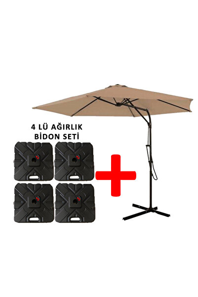 GUNBO HOME 3 Mt Şemsiye + 4 Lü Ağırlık Seti Havuz Şemsiyesi Bidonlu, Bahçe Şemsiyesi, Teras Şemsiyesi Set
