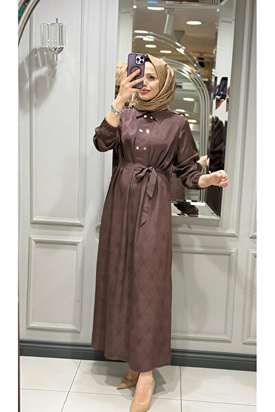 FUAT GÜRSEN Jakarlı Belden Bağlamalı Kupra Elbise