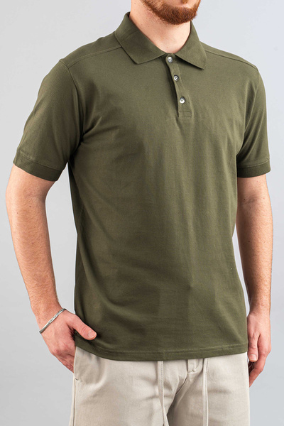 bombe Men's Slim Fit 100% Cotton Soft Textured Polo Neck T-Shirt Basic Khaki T-Shirt