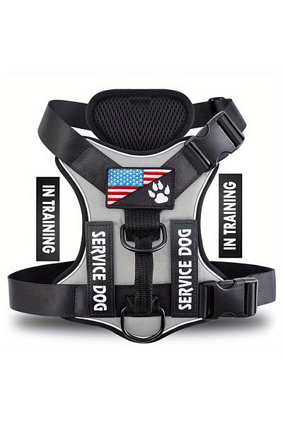 Choice XS Gray Service Dog Harness, Reflective Dog Vest Harness with 5 PCS Patches, Adjustable Soft Oxford