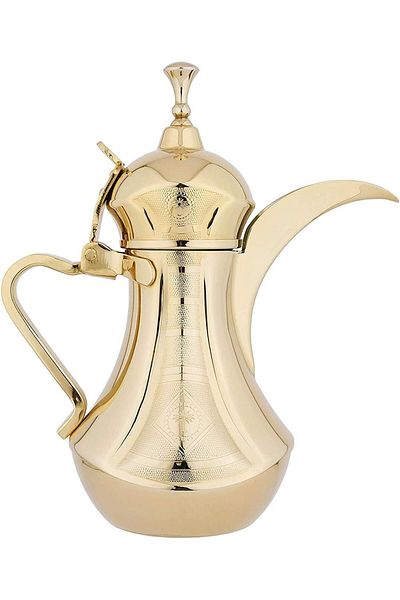 ALSAIF Dallah from Saif, 26 oz., ideal for preparing and serving Arabic coffee. Gold color.