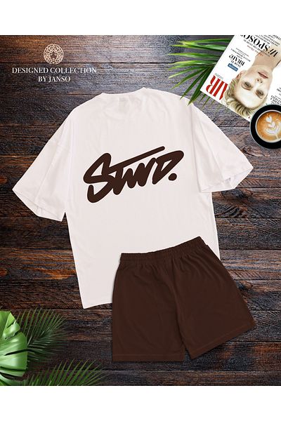 ACTIVE MODA - MEN'S SHORT SLEEVE DWTS9 PRINTED TSHIRT-SHORTS SET PLUS SIZE 2-PIECE OVERSIZED