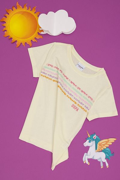 U.S. Polo Assn. Girls' Lemon Crew Neck Cotton Color Printed T-Shirt 50306244-Vr035