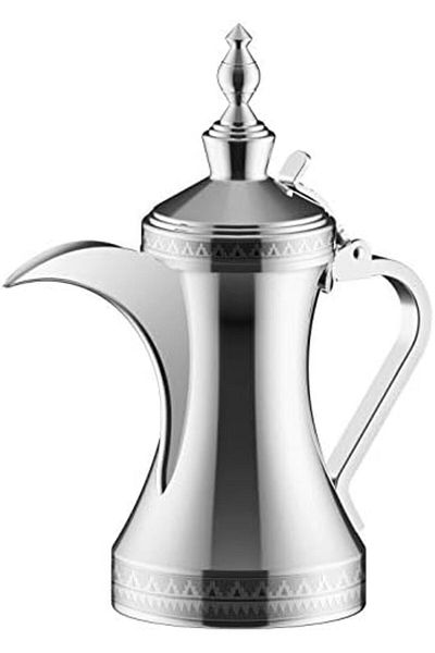 ALSAIF Dallah from Saif, 40 oz., ideal for preparing and serving Arabic coffee, chrome color.