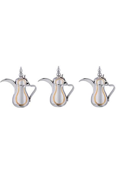 ALSAIF 3 Saif Dallah Set with elegant traditional design, ideal for preparing and serving Arabic coffee, gold/silver color