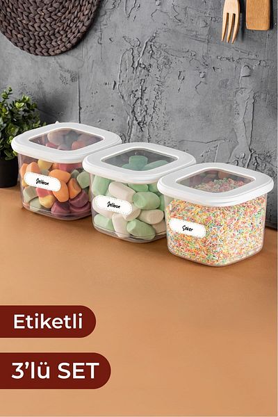 Vienev Square Food Storage Container with Foly Label Set of 3 Small Size 0.55 Liters