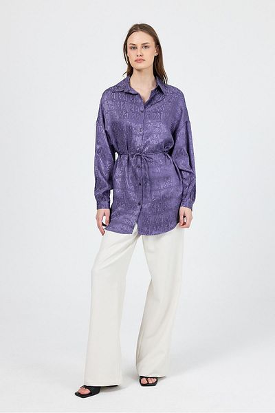 Rays Lilac Patterned Satin Look Rope Lacing Detailed Shirt 4293A