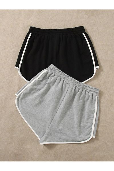 DUBU BUTİK Black Gray 2-Piece Slit Bermuda Shorts Set