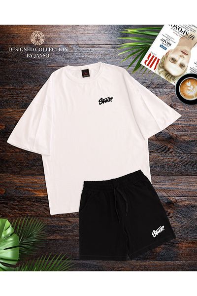 ACTIVE MODA Men's Short Sleeve Dwts8 Printed Tshirt-Shorts Set Plus Size 2 Piece Oversized