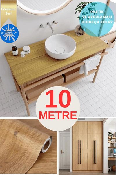Renkli Duvarlar 67cm X 10 Meters 1 Piece Roll Adhesive Textured Wood Look Kitchen Wall Covering Foil Paper