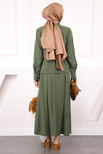 İmajButik Khaki Collar Tie Shirt Skirt Suit