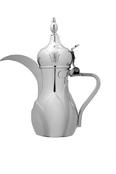 ALSAIF Dallah from Saif, 48 oz., ideal for preparing and serving Arabic coffee, chrome color.