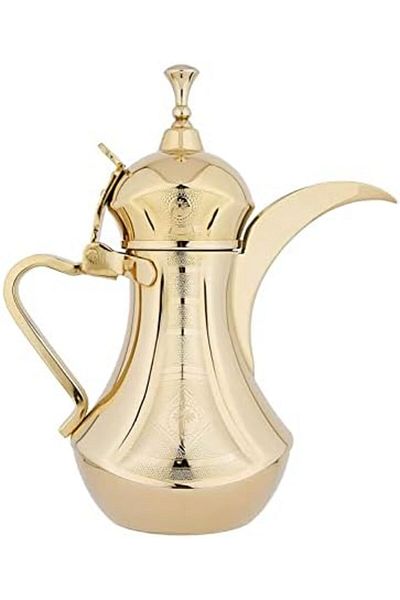 ALSAIF Dallah from Saif, 26 oz., ideal for preparing and serving Arabic coffee. Gold color.