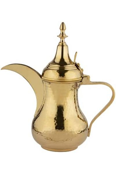 ALSAIF Dallah from Saif, 32 oz., ideal for preparing and serving Arabic coffee. Gold color.