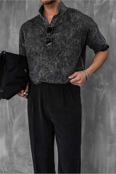 ablukaonline Ανδρικό μπλουζάκι Polo Neck Regular Fit Knitwear Μαύρο