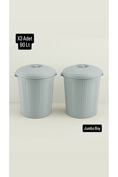 Metler 3 Adet 90 Lt Kapaklı Yuvarlak Plastik Büyük Boy Çöp Kovası Su Et Kovas...