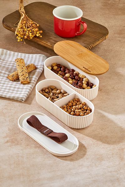 GİLLİ STORE 500ml Wooden Lid Lunch Box 2 Storage Containers