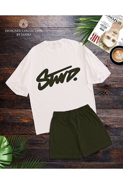 ACTIVE MODA - MEN'S SHORT SLEEVE DWTS9 PRINTED TSHIRT-SHORTS SET PLUS SIZE 2-PIECE OVERSIZED