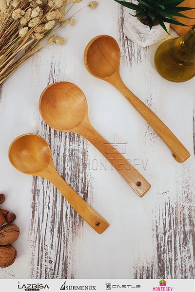 MONTESEV Wooden Wooden Kitchen Spoon Set 3 Pieces Beech, Boxwood and Bamboo Wood Spoons